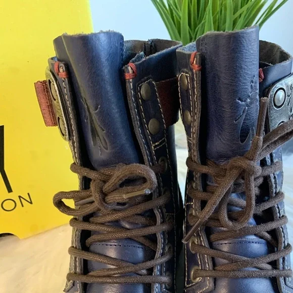Fly London Navy Lace up Leather Ankle Boots with Seat belt buckle. SZ: EU 36 - Picture 5 of 12